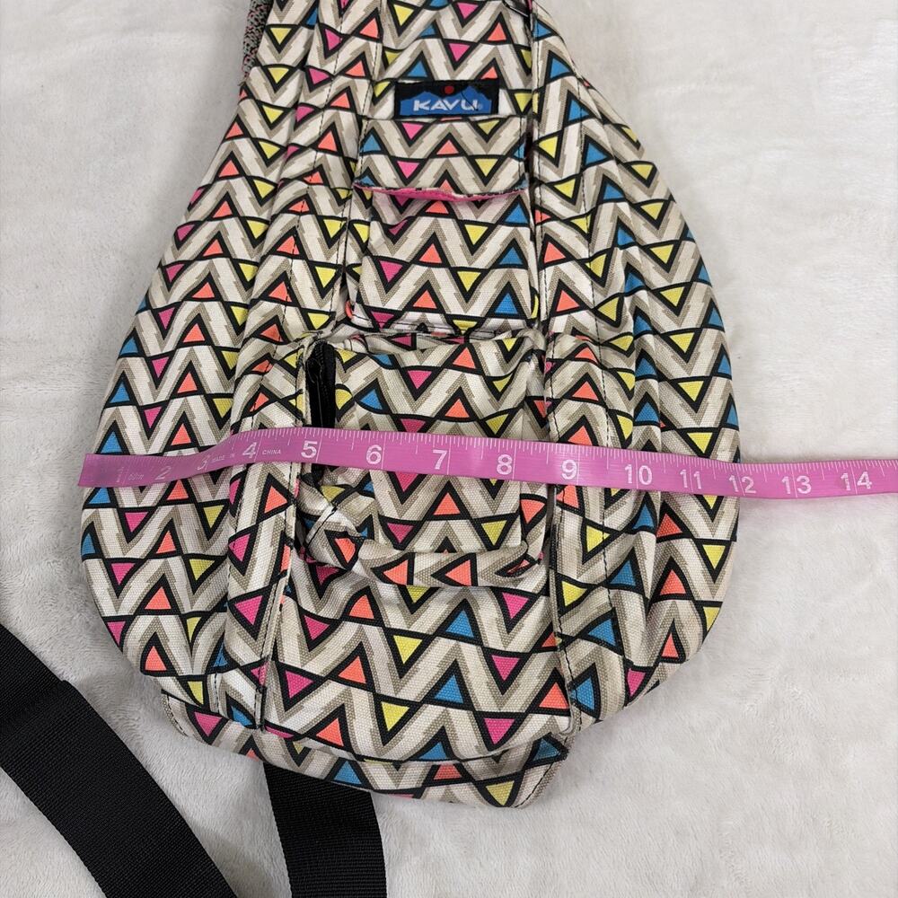 KAVU Rope Sling Bag Backpack Multicolor Geometric Triangle Outdoor Hiking Travel - Picture 10 of 12